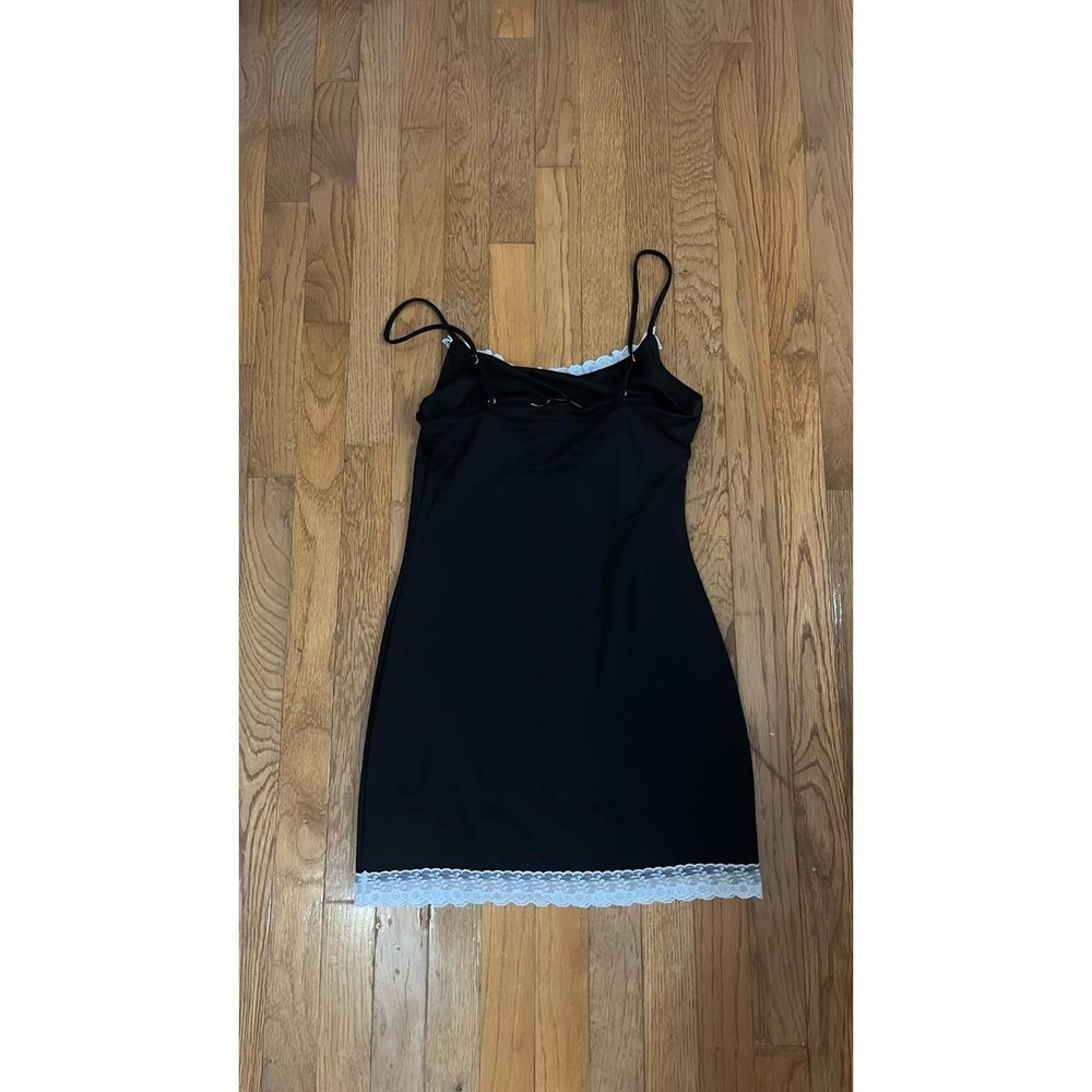Finesse Black Lace Trim Bodycon Mini Dress Small Coquette 90s Style - Picture 2 of 3